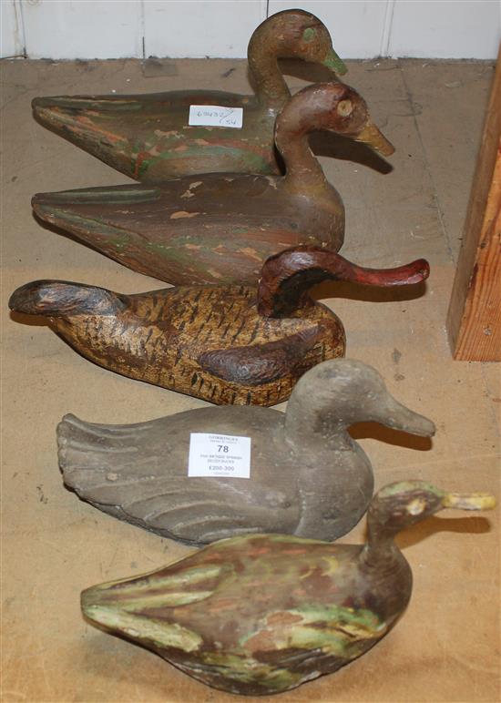 Five antique Spanish decoy ducks